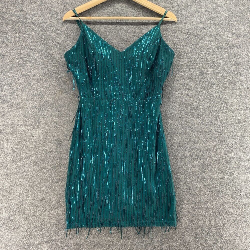 City Vibe Dress Girls 11 Blue Sheath Short Zipper Sequin V-Neck Sleeveless Lined